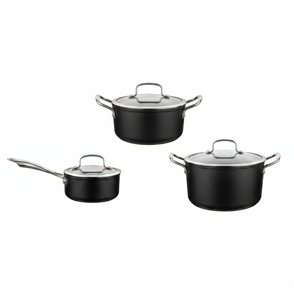 Zestaw 3 elementowy komplet garnków Florina Stix czarny | aluminum | powłoka Non-Stick | wszystkie typy kuchenek