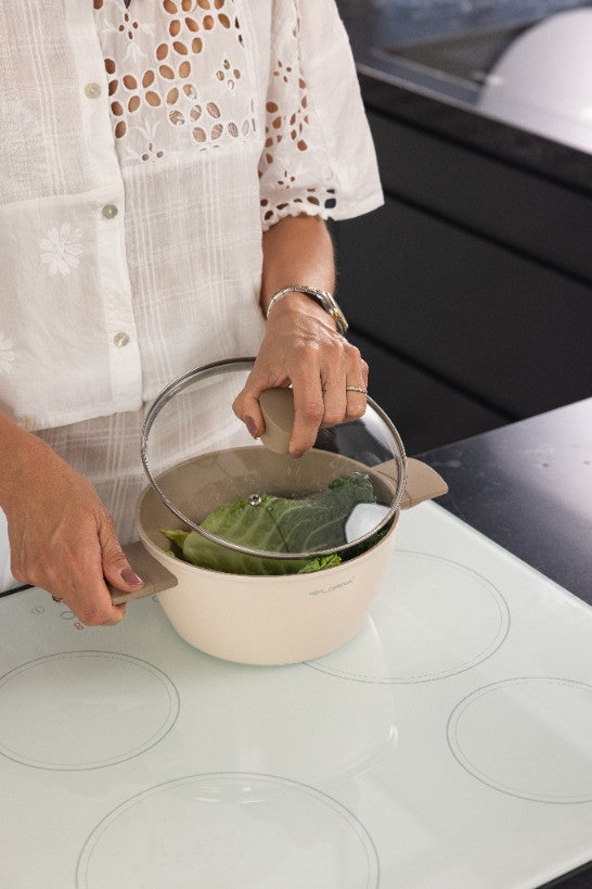 Zestaw 6 elementowy komplet garnków Florina Mokka beżowy| aluminum | powłoka ceramiczna AntiScratch | wszystkie typy kuchenek