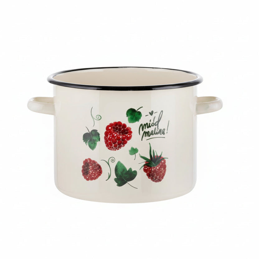 Garnek emaliowany Emalia Polska Pleszew Malina 18 cm 3,2 l kremowy