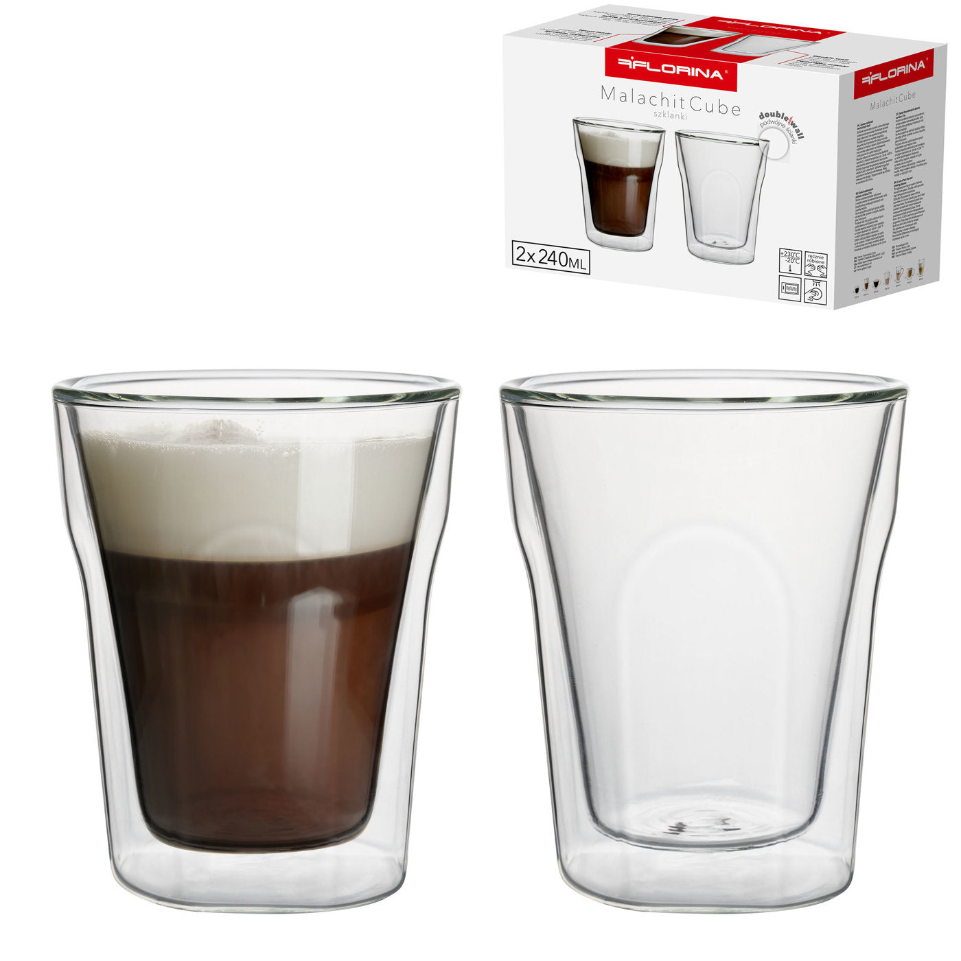 Szklanki termiczne double wall Florina Malachit Cube 240 ml 2 sztuki