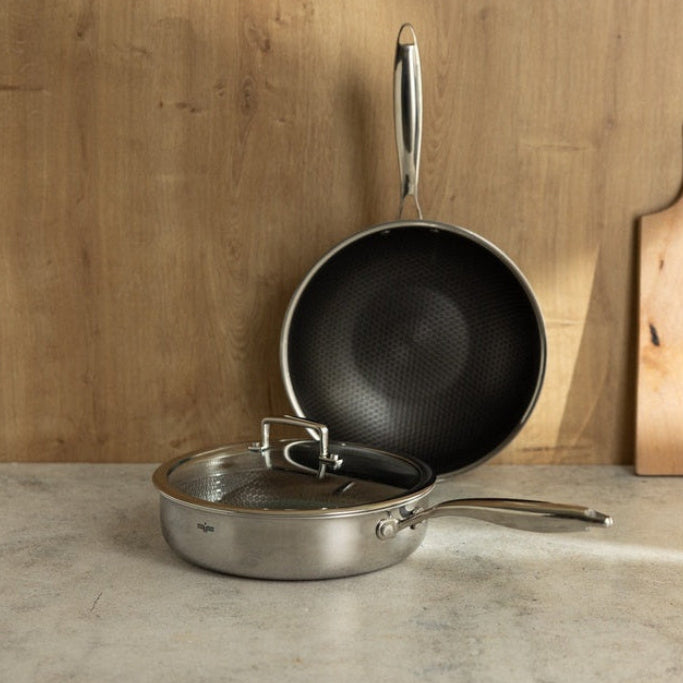 Zestaw 2 elementowy komplet patelni głęboka; wok Florina Aristo Plus | stal nierdzewna| 26 cm 28 cm