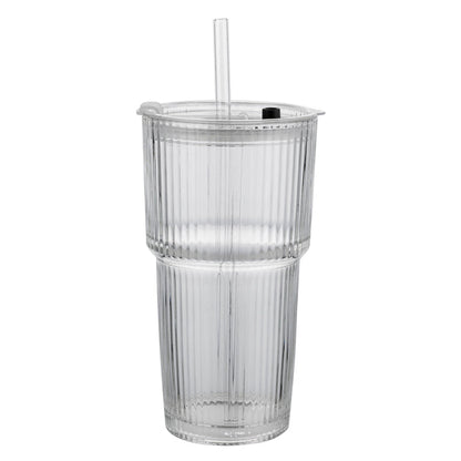 SZKLANKA VETRINO RYFLOWANA Z POKRYWKĄ I SŁOMKĄ 540ML