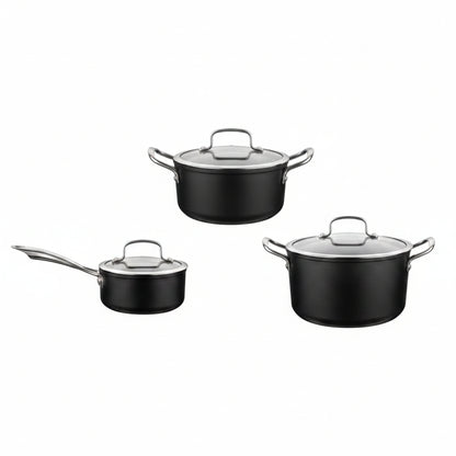 Zestaw 3 elementowy komplet garnków Florina Stix czarny | aluminum | powłoka Non-Stick | wszystkie typy kuchenek