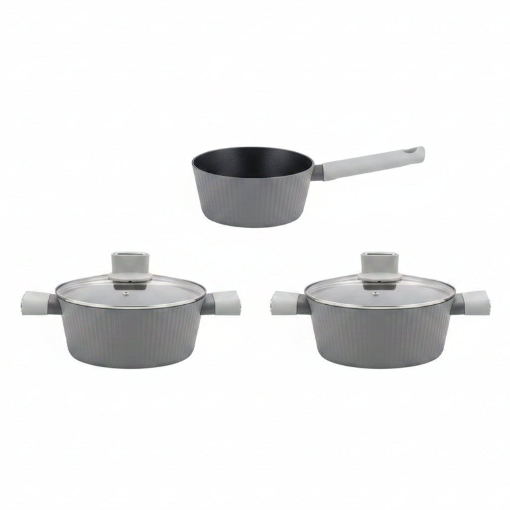 Zestaw 3 elementowy komplet garnków Florina Serrano szary| aluminum | powłoka Non-Stick | wszystkie typy kuchenek