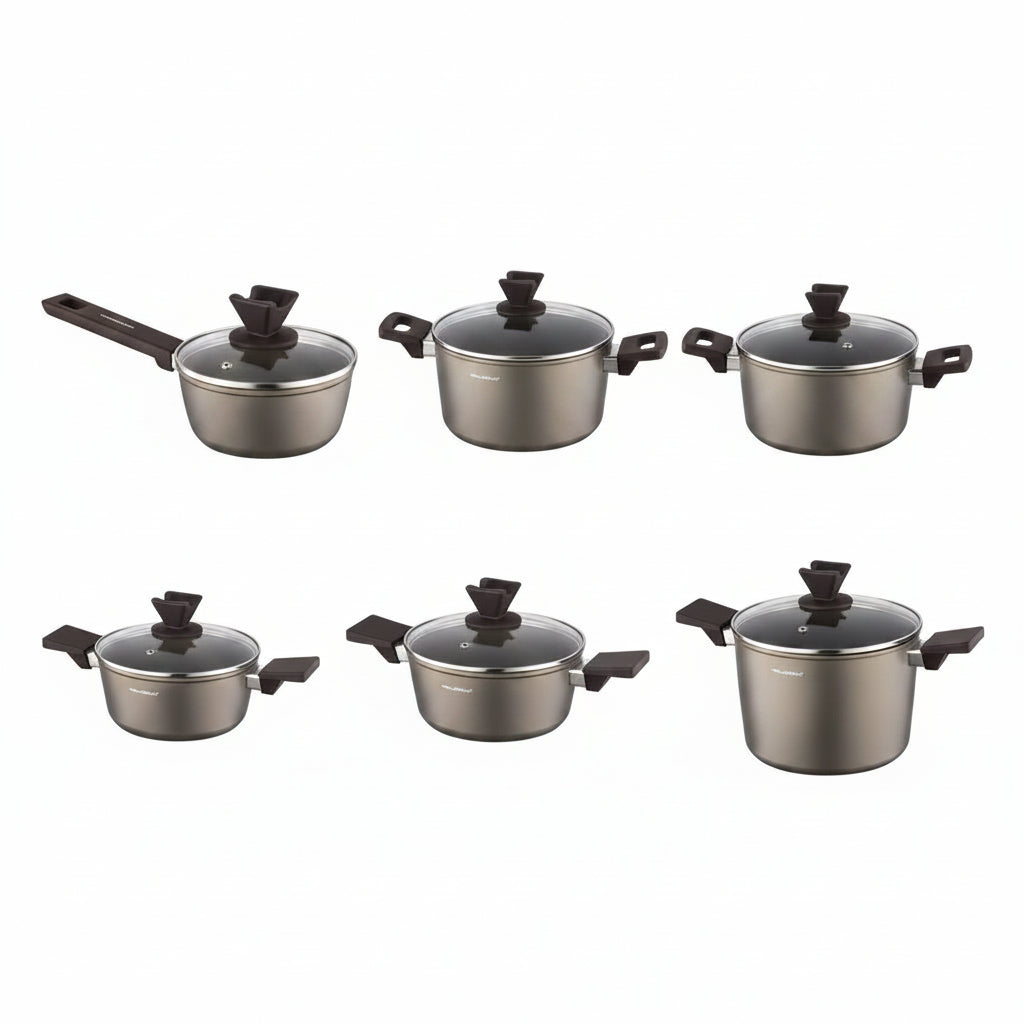 Zestaw 6 elementowy komplet garnków Florina Aston szampański | aluminum | powłoka non-stick| wszystkie typy kuchenek