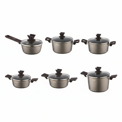 Zestaw 6 elementowy komplet garnków Florina Aston szampański | aluminum | powłoka non-stick| wszystkie typy kuchenek