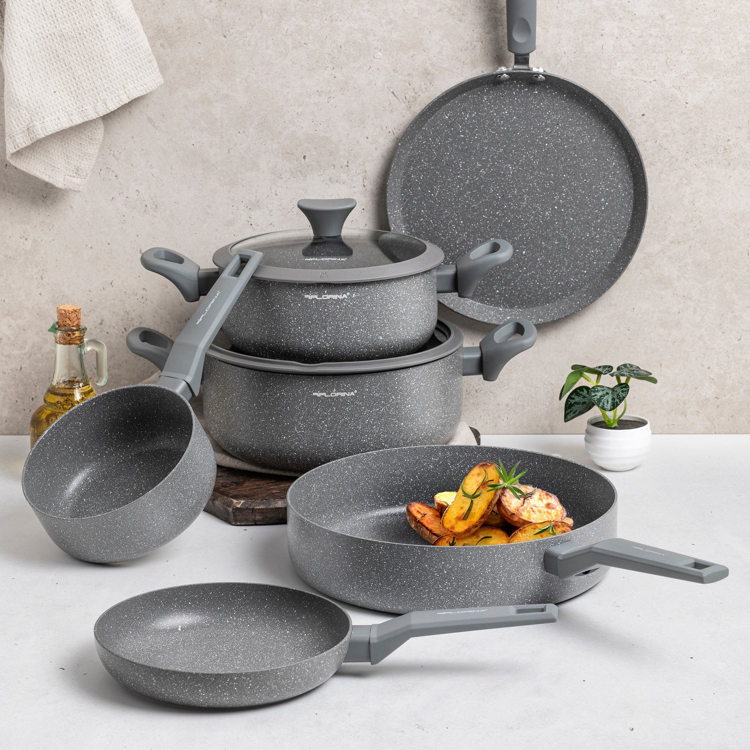 Zestaw 3 elementowy komplet patelni Pierre by Mateusz Gessler szary | aluminum | powłoka Non–Stick| wszystkie typy kuchenek |