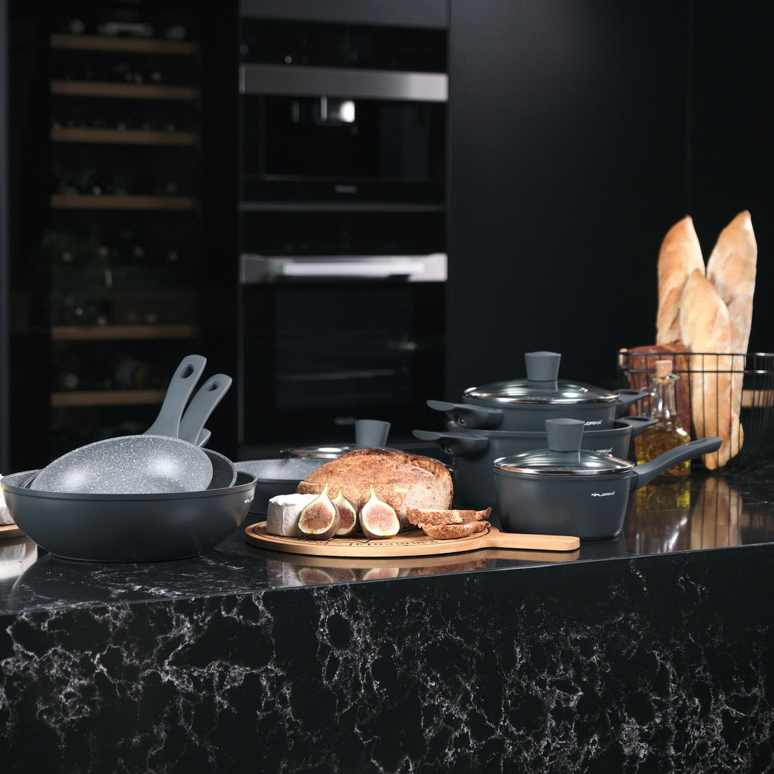 Zestaw 5 elementowy komplet patelni i garnków Florina Savoy by Mateusz Gessler ciemny szary| aluminum | powłoka non-stick| wszystkie typy kuchenek