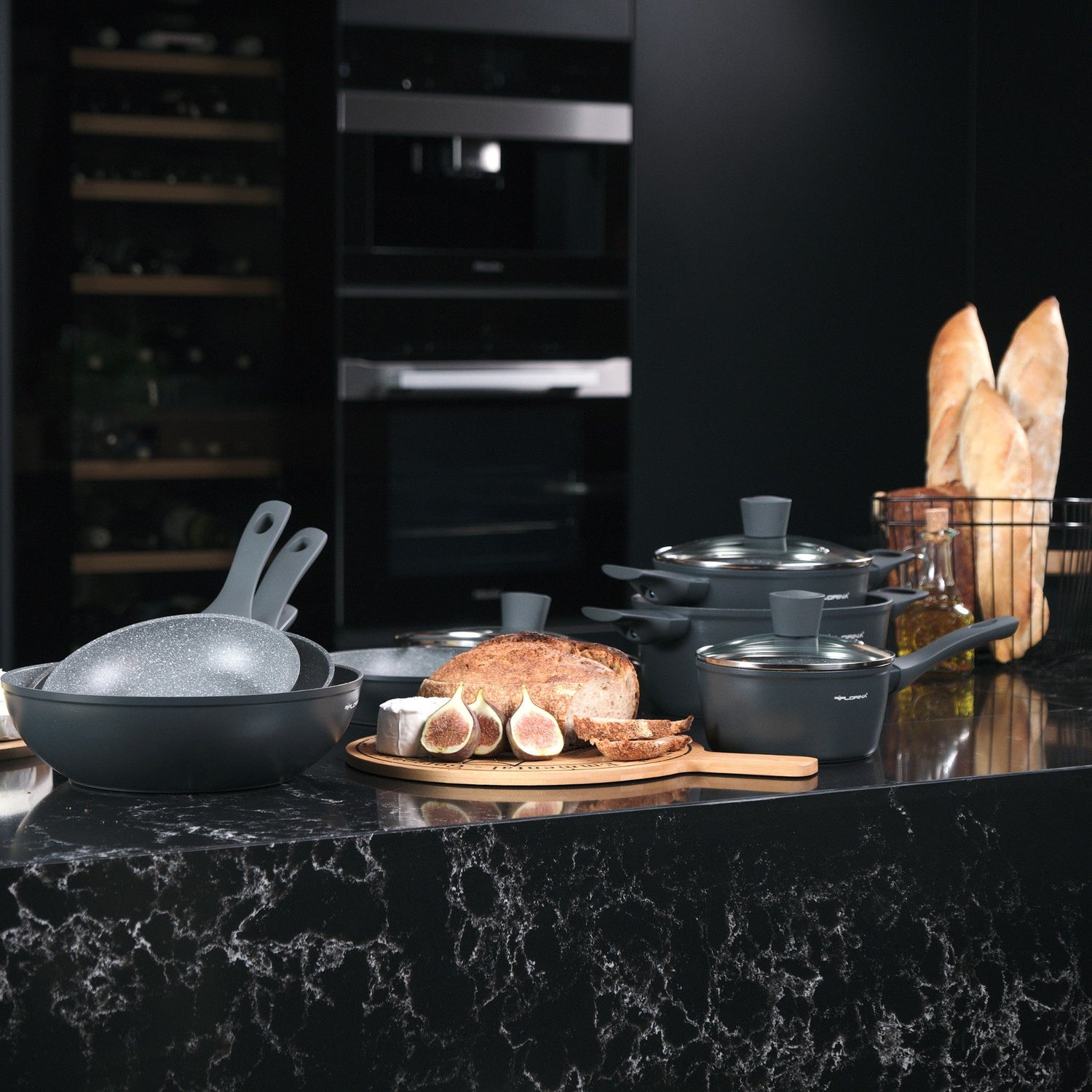 Zestaw 5 elementowy komplet patelni i garnków Florina Savoy by Mateusz Gessler ciemny szary| aluminum | powłoka non-stick| wszystkie typy kuchenek