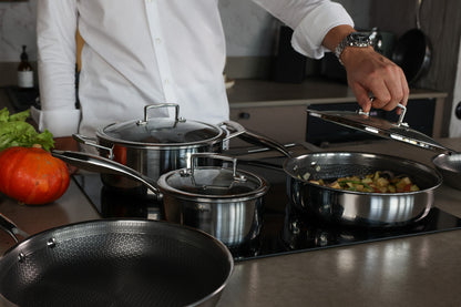 Zestaw 3 elementowy komplet patelni Florina Aristo Plus srebrny | stal nierdzewna| powłoka non-stick | wszystkie typy kuchenek |do piekarnika