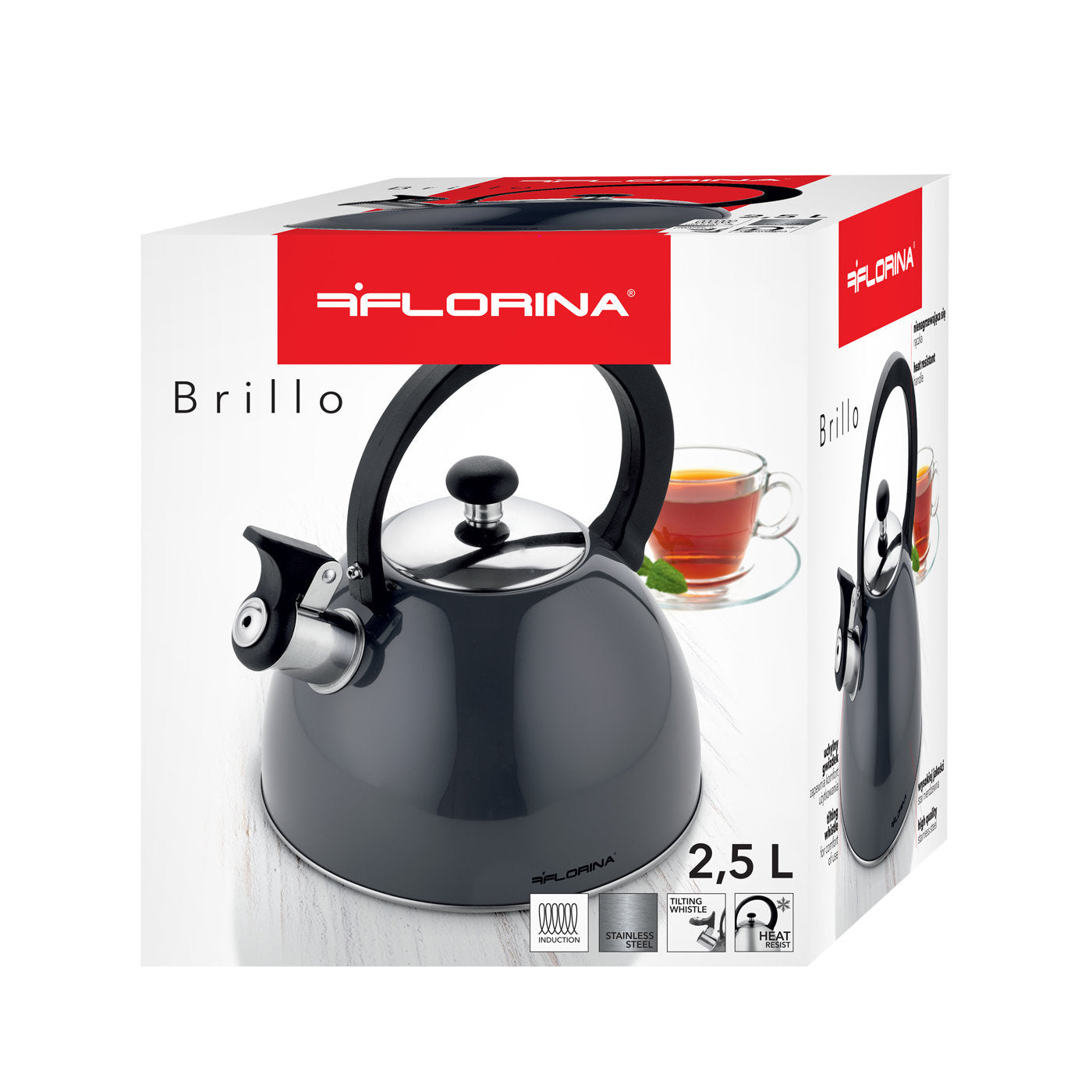 Czajnik Florina Brillo ciemnoszary gwizdek 2,5l