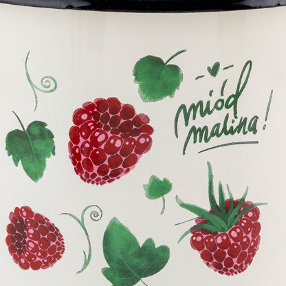 Garnek emaliowany Emalia Polska Pleszew Malina 18 cm 3,2 l kremowy