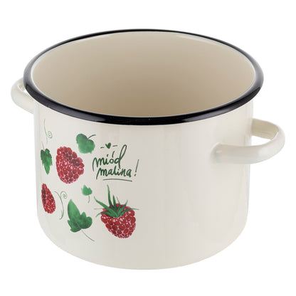 Garnek emaliowany Emalia Polska Pleszew Malina 20 cm 4,5 l kremowy