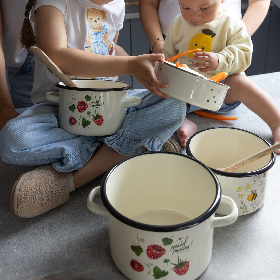 Zestaw 3 elementowy komplet ganków emaliowanych Emalia Polska Pleszew Malina | wszystkie typy kuchenek | do zmywarki