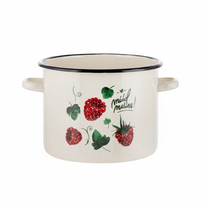 Garnek emaliowany Emalia Polska Pleszew Malina 16 cm 2 l kremowy