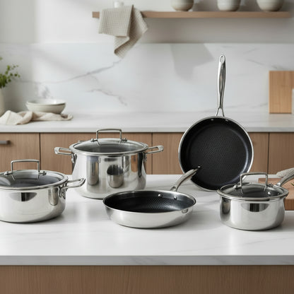 Zestaw 5 elementowy komplet garnków i patelni Florina Aristo Plus srebrny | stal nierdzewna| powłoka non-stick | wszystkie typy kuchenek |do piekarnika
