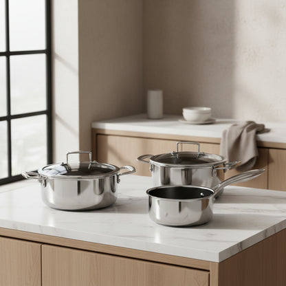 Zestaw 3 elementowy komplet garnków Florina Aristo Plus srebrny | stal nierdzewna| powłoka non-stick | wszystkie typy kuchenek |do piekarnika