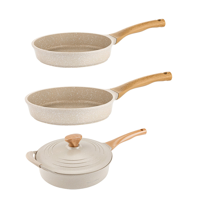 Zestaw 3 elementowy komplet patelni Florina Oslo kremowy | aluminum | powłoka ceramiczna| wszystkie typy kuchenek